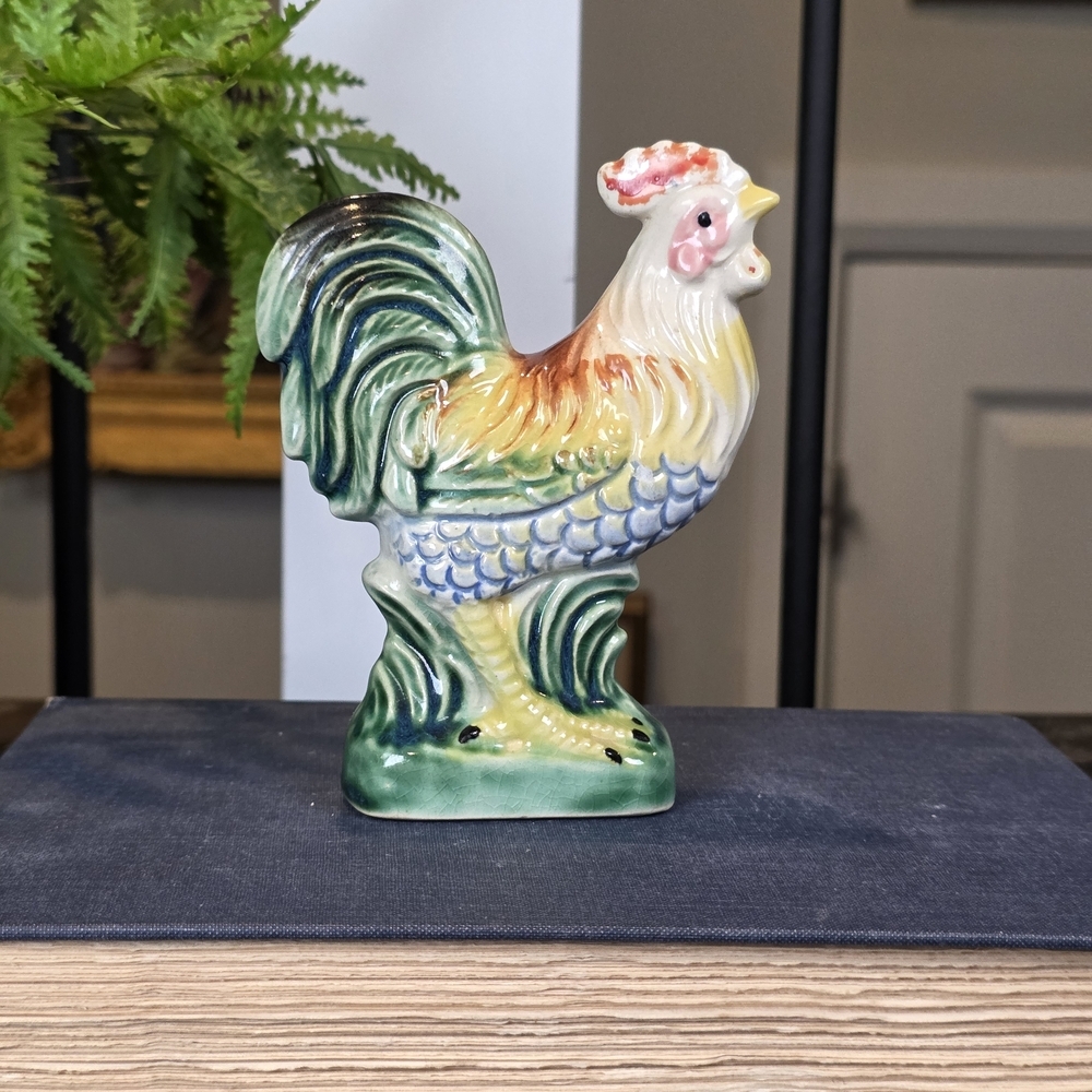 Vintage Colorful Ceramic Rooster Figurine 6" | Hand Painted Kitsch Japan Style